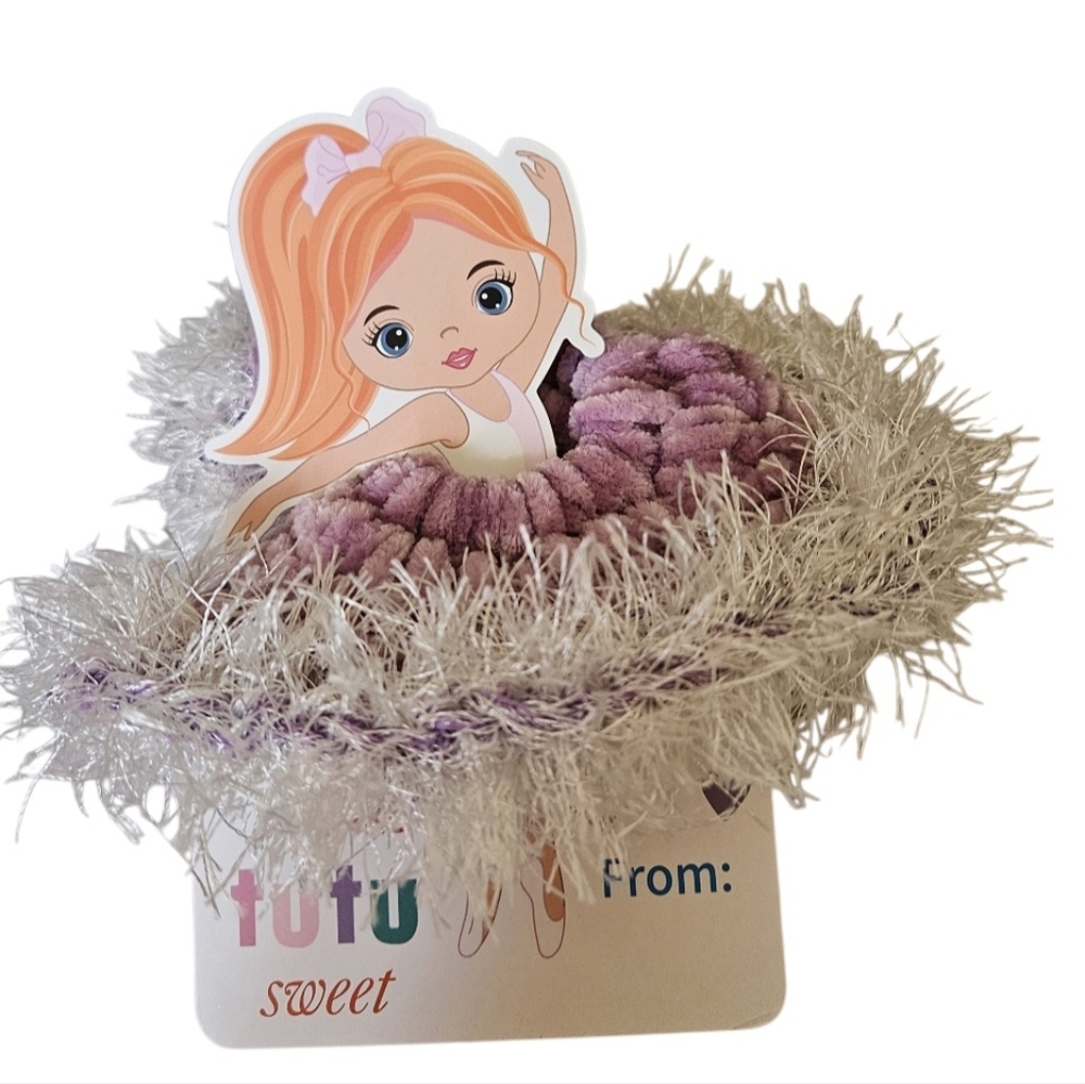 Handmade Crochet Kids Scrunchie Purple Chenille Eyelash Yarn Hair Tie Bun Cover